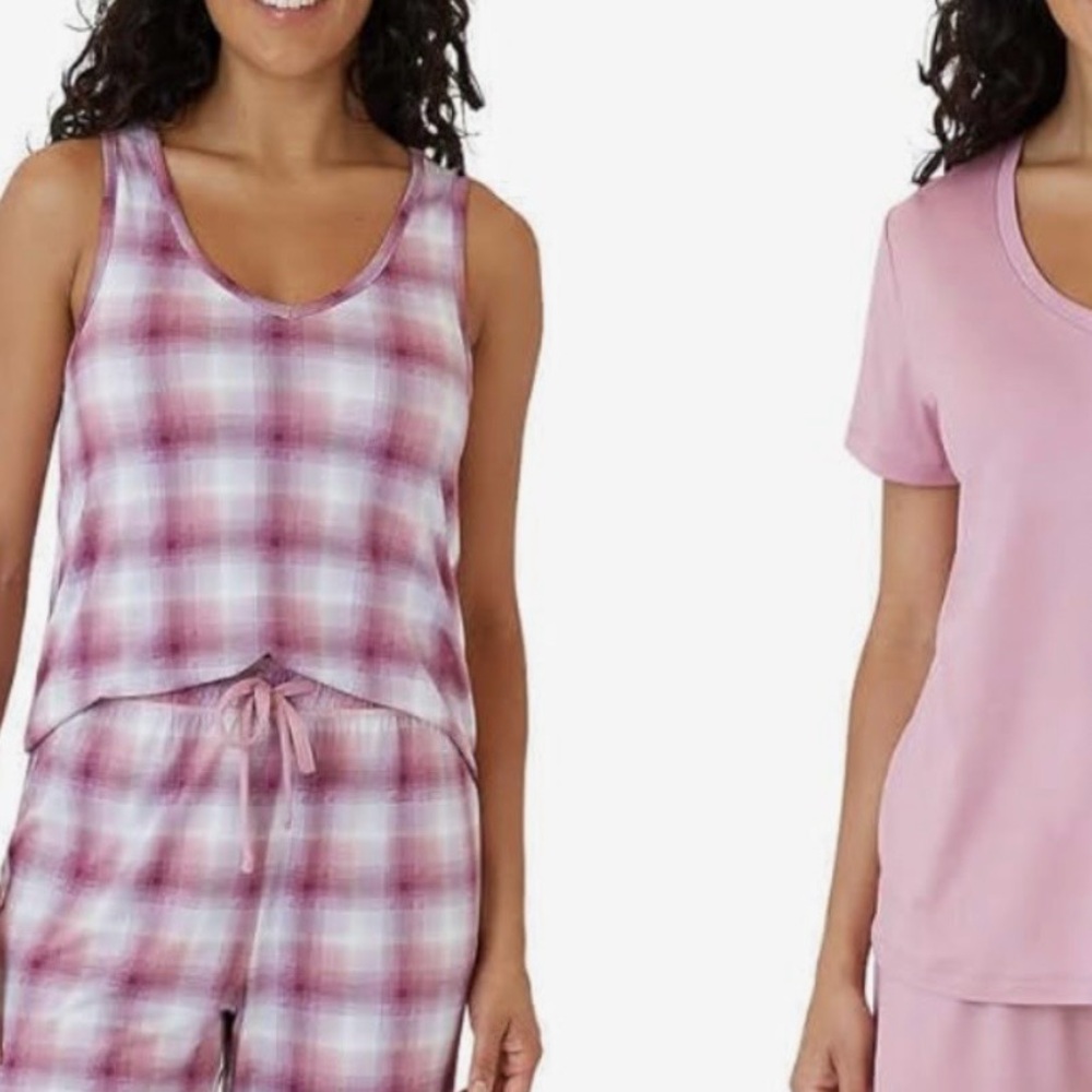 Eddie Bauer Pink and White Plaid 4 Piece Pajama Set Size SX
